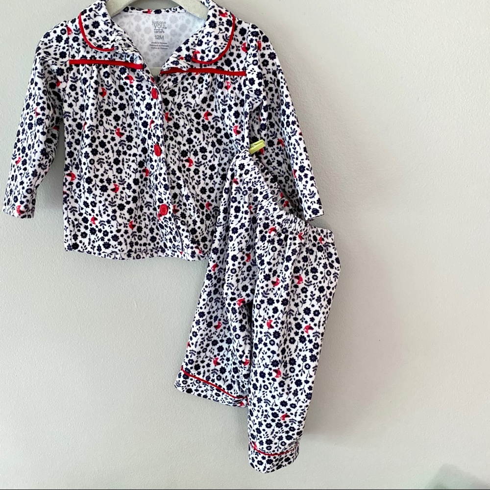 12m Flannel Winter Pajamas. Black, white and red